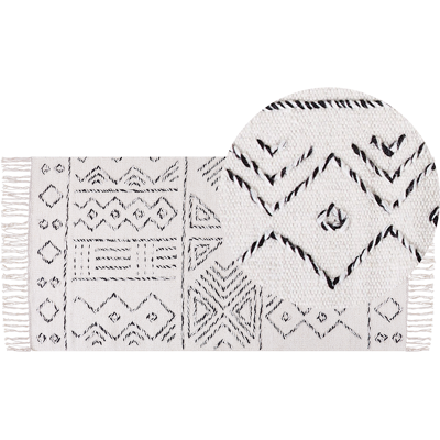 Villa- ja puuvillamatto Off-White ja musta Aztec-kuvio - 80 x 150 cm - Matto Villa- ja puuvillamatto Off-White ja musta Aztec-kuvio - 80 x 150 cm - Matto