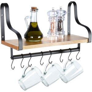 VILDE Puinen seinähylly kaiteella ja koukuilla 43x18x26 cm VILDE Puinen seinähylly kaiteella ja koukuilla 43x18x26 cm