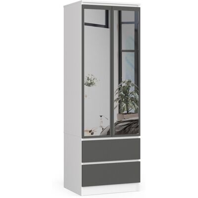 Akord Vaatekaappi Star 2 Ovia 2 Laatikkoa Peilillä Valkoinen/Harmaa Grafiitti 60x51x180 Akord Vaatekaappi Star 2 Ovia 2 Laatikkoa Peilillä Valkoinen/Harmaa Grafiitti 60x51x180