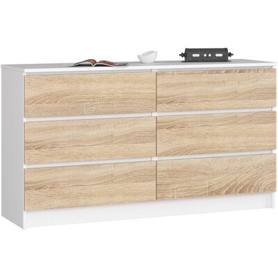 Akord Lipasto 6 Laatikoa Valkoinen/Sonoma-tammi 138x40x77 Akord Lipasto 6 Laatikoa Valkoinen/Sonoma-tammi 138x40x77