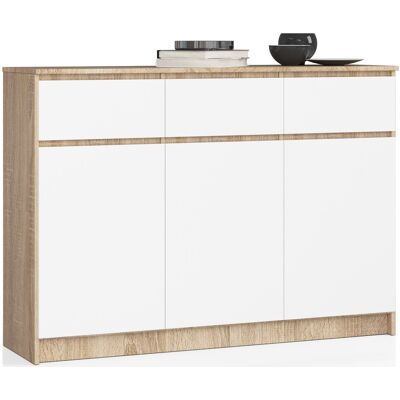 Akord Lipasto 3 Ovet 3 Laatikkoa Sonoma-tammi/Valkoinen 138x40x99 Akord Lipasto 3 Ovet 3 Laatikkoa Sonoma-tammi/Valkoinen 138x40x99