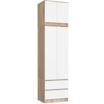 Akord Vaatekaappi yläosalla 2 ovea 2 laatikkoa Tammi Sonoma/Valkoinen 60x51x234 Akord Vaatekaappi yläosalla 2 ovea 2 laatikkoa Tammi Sonoma/Valkoinen 60x51x234