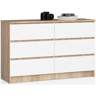 Akord Lipasto 6 laatikkoa Sonoma-tammi/Valkoinen 120x40x77 Akord Lipasto 6 laatikkoa Sonoma-tammi/Valkoinen 120x40x77
