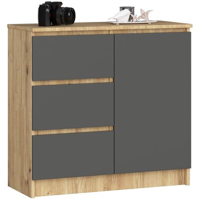 Akord Lipasto Jerry 1 ovi 3 laatikkoa Tammi Artisan/Harmaa Grafiitti 80x35x77 Akord Lipasto Jerry 1 ovi 3 laatikkoa Tammi Artisan/Harmaa Grafiitti 80x35x77
