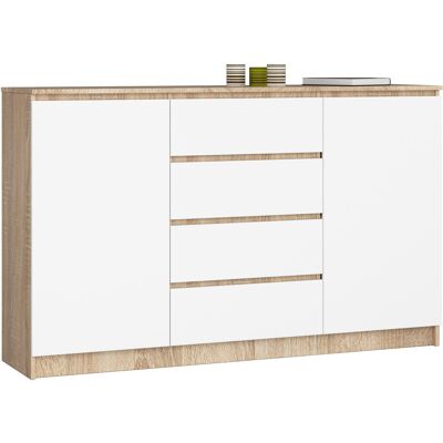 Akord Senkki 2 Ovet 4 Laatikkoa Sonoma-tammi/Valkoinen 160x40x99 Akord Senkki 2 Ovet 4 Laatikkoa Sonoma-tammi/Valkoinen 160x40x99