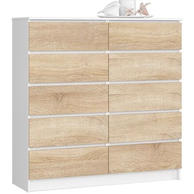 Akord Lipasto 10 Laatikkoa Valkoinen/Sonoma-tammi 120x40x121 Akord Lipasto 10 Laatikkoa Valkoinen/Sonoma-tammi 120x40x121
