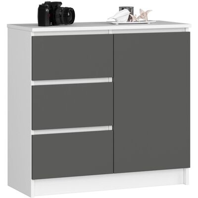 Akord Lipasto Jerry 1 ovi 3 laatikkoa Valkoinen/Harmaa Grafiitti 80x35x77 Akord Lipasto Jerry 1 ovi 3 laatikkoa Valkoinen/Harmaa Grafiitti 80x35x77