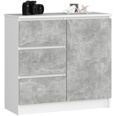 Akord Lipasto Jerry 1 ovi 3 laatikkoa Valkoinen/Betoni 80x35x77 Akord Lipasto Jerry 1 ovi 3 laatikkoa Valkoinen/Betoni 80x35x77