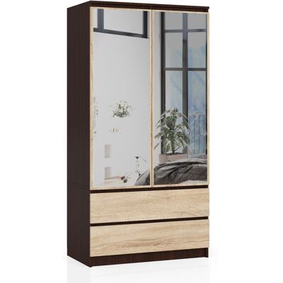 Akord Vaatekaappi 2-ovinen 2-laatikollinen 2-peilinen Wenge/Sonoma-tammi 90x51x180 Akord Vaatekaappi 2-ovinen 2-laatikollinen 2-peilinen Wenge/Sonoma-tammi 90x51x180