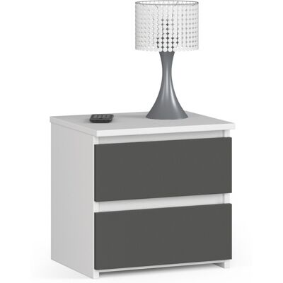 Moderni yöpöytä ABAMIHOME - 2 laatikkoa - 40cm - Valkoinen/Grafit Moderni yöpöytä ABAMIHOME - 2 laatikkoa - 40cm - Valkoinen/Grafit