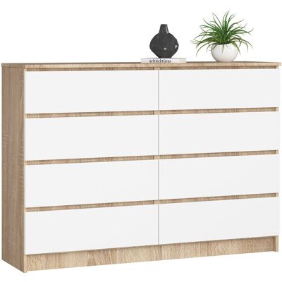 Akord Lipasto 8 laatikkoa Sonoma-tammi/Valkoinen 138x40x99 Akord Lipasto 8 laatikkoa Sonoma-tammi/Valkoinen 138x40x99