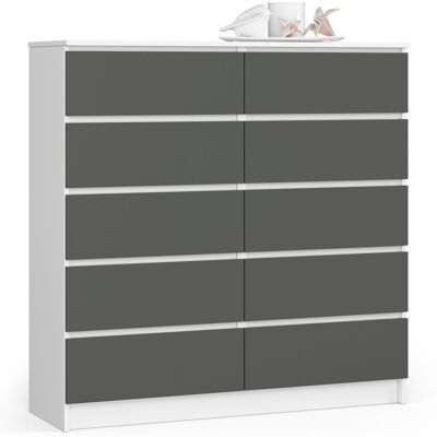 Akord Lipasto 10 Laatikkoa Valkoinen/Grafiitti 120x40x121 Akord Lipasto 10 Laatikkoa Valkoinen/Grafiitti 120x40x121