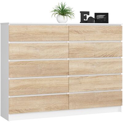 Akord Lipasto 10 laatikkoa Valkoinen/Sonoma-tammi 160x40x121 Akord Lipasto 10 laatikkoa Valkoinen/Sonoma-tammi 160x40x121