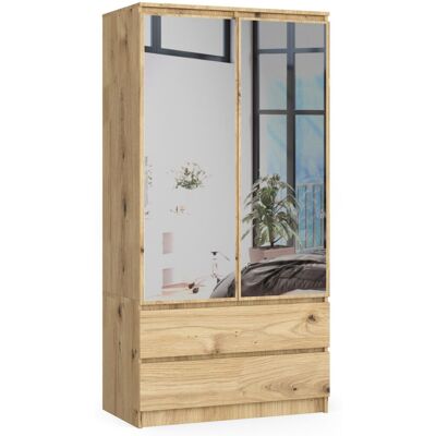 Akord Vaatekaappi 2-ovinen 2-laatikollinen 2-peilinen Artisan-tammi 90x51x180 Akord Vaatekaappi 2-ovinen 2-laatikollinen 2-peilinen Artisan-tammi 90x51x180