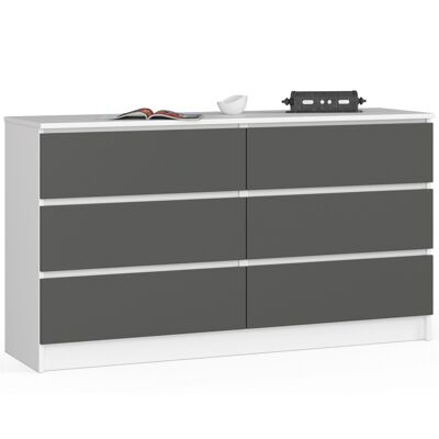 Akord Lipasto 6 Laatikoa Valkoinen/Harmaa Grafiitti 138x40x77 Akord Lipasto 6 Laatikoa Valkoinen/Harmaa Grafiitti 138x40x77