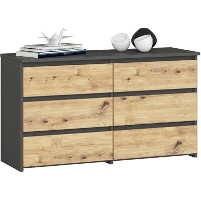Akord Lipasto 6 Laatikoa Grafiitti/Artisan-tammi 100x35x57 Akord Lipasto 6 Laatikoa Grafiitti/Artisan-tammi 100x35x57