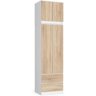 Akord Vaatekaappi yläosalla 2 ovea 2 laatikkoa Tammi Sonoma/Valkoinen 60x51x234 Akord Vaatekaappi yläosalla 2 ovea 2 laatikkoa Tammi Sonoma/Valkoinen 60x51x234