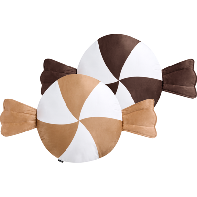 Beliani Koristetyynysetti 2 kpl WHIRL CANDY kangas 60 x 60 cm Ruskea/valkoinen Joulukuvio Beliani Koristetyynysetti 2 kpl WHIRL CANDY kangas 60 x 60 cm Ruskea/valkoinen Joulukuvio