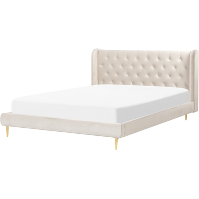 Beliani Sänky FORBACH - EU King Size Velour Beigen - Moderni Muotoilu Beliani Sänky FORBACH - EU King Size Velour Beigen - Moderni Muotoilu