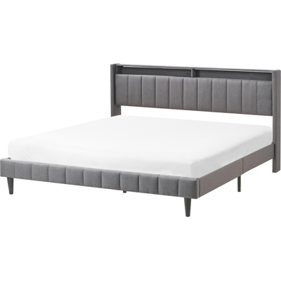 Beliani Sänky LED-valoilla kangas BEAULIEU 180 x 200 cm USB-portilla säilytystila Tummanharmaa Beliani Sänky LED-valoilla kangas BEAULIEU 180 x 200 cm USB-portilla säilytystila Tummanharmaa