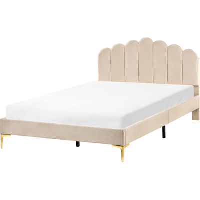 Beliani Sänky sametti SAUVIAN 140 x 200 cm Beige Beliani Sänky sametti SAUVIAN 140 x 200 cm Beige