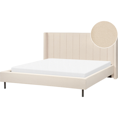 Beliani Super King Vuode Beige Bouclé Kankaan Moderni Muotoilu Beliani Super King Vuode Beige Bouclé Kankaan Moderni Muotoilu