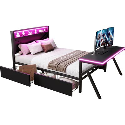 KOMHTOM Metallisänky 140x200 cm mustana LED-päädyllä KOMHTOM Metallisänky 140x200 cm mustana LED-päädyllä