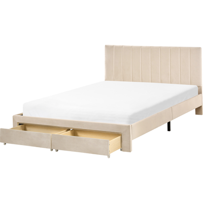 Beliani Sänky säilytyslaatikoilla sametti LONZAC 140 x 200 cm Beige Beliani Sänky säilytyslaatikoilla sametti LONZAC 140 x 200 cm Beige