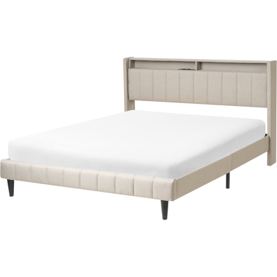 Beliani Sänky LED-valoilla kangas BEAULIEU 160 x 200 cm USB-portilla säilytystila Beige Beliani Sänky LED-valoilla kangas BEAULIEU 160 x 200 cm USB-portilla säilytystila Beige