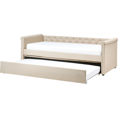 Beliani Sänky lisävuoteella kangas LIBOURNE 90 x 200 cm Beige Beliani Sänky lisävuoteella kangas LIBOURNE 90 x 200 cm Beige