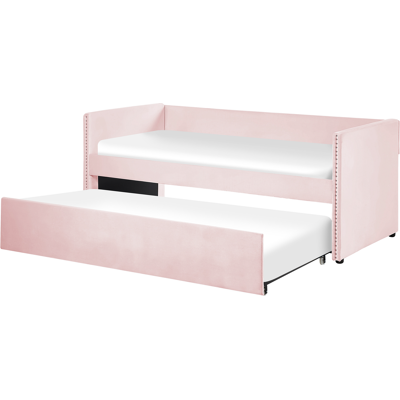 Beliani Sänky lisävuoteella sametti TROYES 90 x 200 cm Pastellipinkki Beliani Sänky lisävuoteella sametti TROYES 90 x 200 cm Pastellipinkki