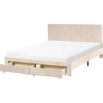 Beliani Sänky säilytyslaatikoilla sametti LONZAC 160 x 200 cm Beige Beliani Sänky säilytyslaatikoilla sametti LONZAC 160 x 200 cm Beige