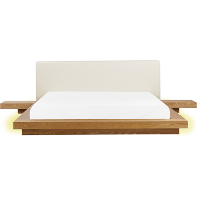 Beliani Sänky LED-valoilla keinonahka ZEN 180 x 200 cm Luonnollinen saarni Beliani Sänky LED-valoilla keinonahka ZEN 180 x 200 cm Luonnollinen saarni