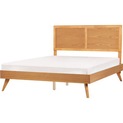 Beliani Vaalea Puu MDF King Size Sänky - Rustiikkinen Tyyli - 5ft3 Kehys Huvimajalla ja Lamellipohjalla Beliani Vaalea Puu MDF King Size Sänky - Rustiikkinen Tyyli - 5ft3 Kehys Huvimajalla ja Lamellipohjalla