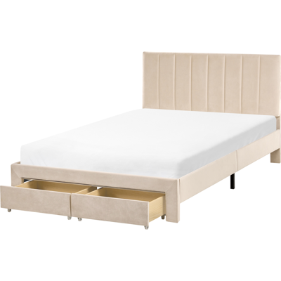 Beliani Sänky säilytyslaatikoilla sametti LONZAC 120 x 200 cm Beige Beliani Sänky säilytyslaatikoilla sametti LONZAC 120 x 200 cm Beige