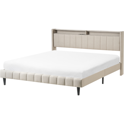 Beliani Sänky LED-valoilla kangas BEAULIEU 180 x 200 cm USB-portilla säilytystila Beige Beliani Sänky LED-valoilla kangas BEAULIEU 180 x 200 cm USB-portilla säilytystila Beige