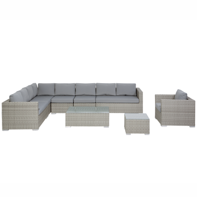 Beliani Ulkosohvaryhmä pöydällä 8-istuttava XXL Oikea modulaarinen polyrottinki Harmaa Beliani Ulkosohvaryhmä pöydällä 8-istuttava XXL Oikea modulaarinen polyrottinki Harmaa