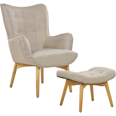 Beliani Wingback-tuoli VEJLE ja rahi kangas Beige Beliani Wingback-tuoli VEJLE ja rahi kangas Beige