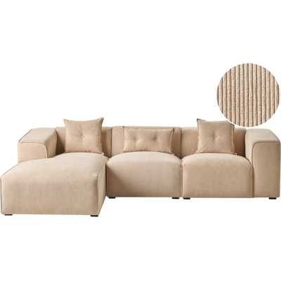 Beliani Kulmasohva DOLVA vakosametti Beige 3-istuttava Oikea Beliani Kulmasohva DOLVA vakosametti Beige 3-istuttava Oikea