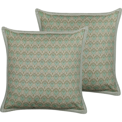 Beliani Koristetyynysetti 2 kpl PICTUS sametti 45 x 45 cm Vihreä Kasvikuvio Beliani Koristetyynysetti 2 kpl PICTUS sametti 45 x 45 cm Vihreä Kasvikuvio