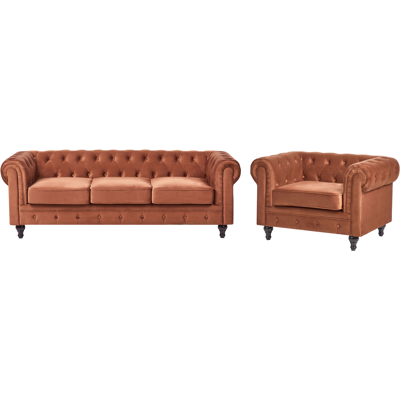 Beliani Sohvaryhmä 4-istuttava CHESTERFIELD Sametti Kullanruskea Beliani Sohvaryhmä 4-istuttava CHESTERFIELD Sametti Kullanruskea