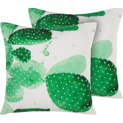 Beliani Puutarhan tyynyt - 2 kappaletta - Vihreä polyesteri kaktus-kuviolla - 45x45cm - Ulkokäyttö Beliani Puutarhan tyynyt - 2 kappaletta - Vihreä polyesteri kaktus-kuviolla - 45x45cm - Ulkokäyttö