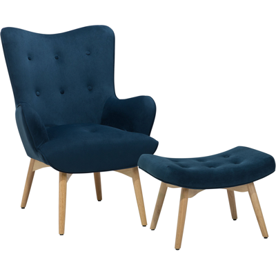 Beliani Wingback-tuoli VEJLE ja rahi sametti Tummansininen Beliani Wingback-tuoli VEJLE ja rahi sametti Tummansininen
