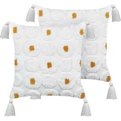 Beliani Valkoiset Puuvillaiset Sisustuspallot - 45x45 cm Beliani Valkoiset Puuvillaiset Sisustuspallot - 45x45 cm