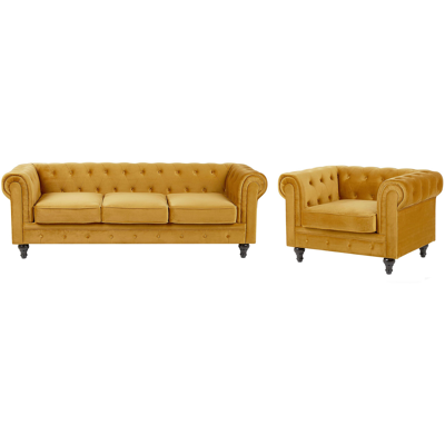 Beliani Sohvaryhmä 4-istuttava CHESTERFIELD sametti Sinapinkeltainen Beliani Sohvaryhmä 4-istuttava CHESTERFIELD sametti Sinapinkeltainen