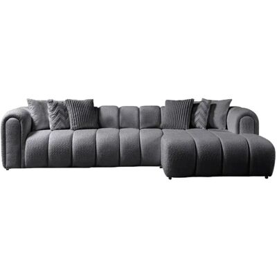 Norda Design Tyylikäs tummanharmaa kulmasohva, 265x185 cm, 7 tyynyä, helposti puhdistettava verhoilu, 240 kg kantavuus Moderni mukavuus Norda Design Tyylikäs tummanharmaa kulmasohva, 265x185 cm, 7 tyynyä, helposti puhdistettava verhoilu, 240 kg kantavuus Moderni mukavuus