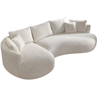 Norda Design Elegantti valkoinen kulmasohva, 317 cm 100 % polyesteribouclé, 7 tyynyä, helppo puhdistaa, kannettava muotoilu Norda Design Elegantti valkoinen kulmasohva, 317 cm 100 % polyesteribouclé, 7 tyynyä, helppo puhdistaa, kannettava muotoilu