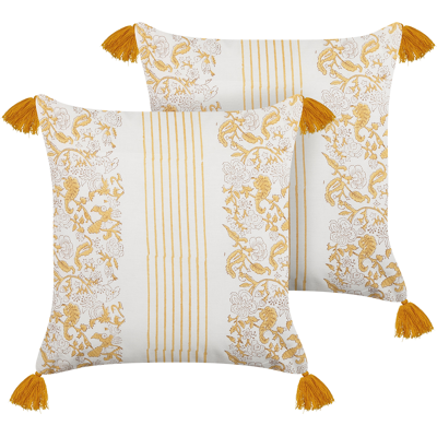 Beliani - BILOBA Keltaiset Valkoiset Tyynyt - 45x45 cm - Kukkakuosi - Puuvilla Beliani - BILOBA Keltaiset Valkoiset Tyynyt - 45x45 cm - Kukkakuosi - Puuvilla