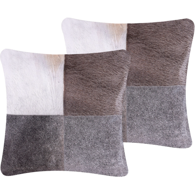 Beliani Koristetyynysetti 2 kpl NELLAD nahka 45 x 45 cm Harmaa Tilkkutäkki Beliani Koristetyynysetti 2 kpl NELLAD nahka 45 x 45 cm Harmaa Tilkkutäkki