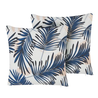 Beliani Ulkotyynysetti 2 kpl ELATI Kasvikuvio 45 x 45 cm Laivastonsininen Beliani Ulkotyynysetti 2 kpl ELATI Kasvikuvio 45 x 45 cm Laivastonsininen